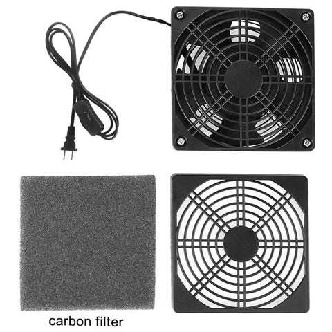 Portable Solder Fume Extractor With Strong Suction, Includes Four Activated Carbon Filters, showing fan and power cord.