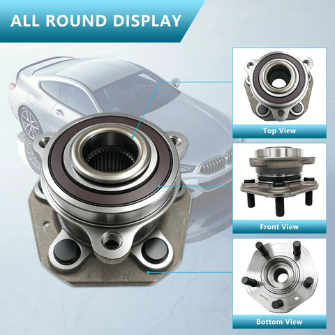 Premium Quality Fresh Pair Of Front Wheel Bearing Hub Assemblies For Tesla Model 3 And Model Y AWD, Top view showing sealed bearing and mounting points.