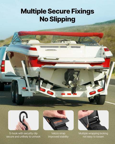 Beefy Heavy Duty Boat Trailer Transom Straps 2 Inch By 48 Inch Adjustable With 1,500 Lb Break Strength And Security Lock S Hooks securing boat