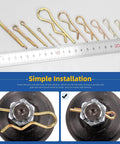 208 Piece Cotter Pin And Hairpin R Clip Set With 11 Sizes For Small Engines And Automotive Work, Colored Zinc Plated Pins shown with ruler and installation examples