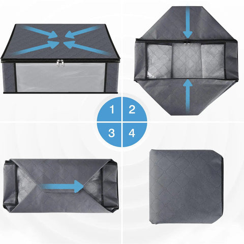 3 Pack Foldable Storage Boxes With Large Clear Window And Sturdy Handles 35L Capacity Clothes Bedding Organizer Bags For Closet Dorm Home Gray Stackable Durable See Thru Go To Storage
