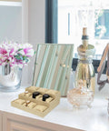 Straight Fire Nine Grid Watch Storage Tray With Plush Linen Cushion displaying watches on a stylish vanity surface.