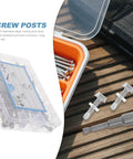 100 Pcs Screw Assortment Kit With 410 Stainless Steel Hex Socket Head Screws in plastic organizer next to screws and bit