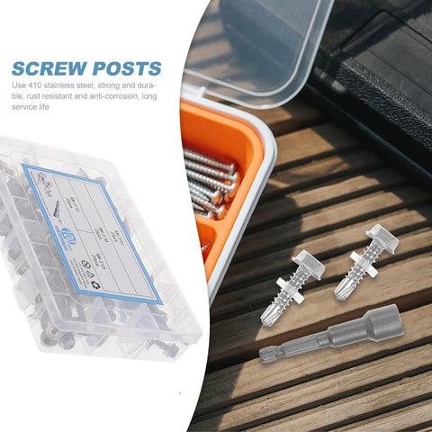 100 Piece 410 Stainless Steel Socket Head Set Screw Assortment Kit for Household Appliances and Electronics visible on wooden table