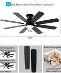 Diagram of 52 Inch Flush Mount Ceiling Fan With Light Easy Remote Or App Control Eight Blades Noiseless DC Motor Low Profile Indoor Outdoor Black Finish For Bedroom Living Room