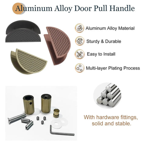 Gold Semi Circular Barn Door Handle Double Sided Push Pull Knob With Non Slip Bumps, aluminum alloy material, hardware included