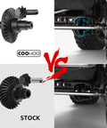 Comparison of Beefed Up Overdrive Helical Gear Set and stock gear for 1/10 RC Crawler SCX10 II Front and Rear Axles