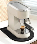 Espresso machine on Silicone Coffee Mat 15.8 Inch By 11.8 Inch Bar Mat For Countertop Heat Resistant Non Slip Leak Proof Black
