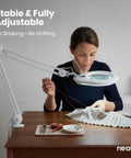 Clamp On Magnifying Lamp With 7 Inch Glass Lens 5 Diopter 6500K Daylight LED Glare Free Adjustable Arm in use for crafting