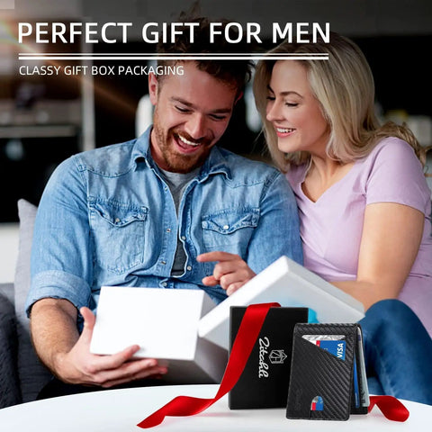 Slim RFID Leather Bifold Wallet For Men Minimalist Card Holder For 6 To 11 Cards With ID Window Gift Box