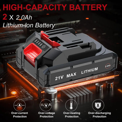 21V lithium-ion battery for Cordless Ratchet Wrench Kit With 74 Ft Lbs Torque Brushless Motor Variable Speed Dual 2000mAh