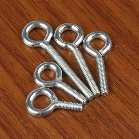 Heavy Duty Eye Bolts Set 10 Pcs Lifting Eye Nuts Hooks Bolts Kit Carbon Steel M4x12 15 20 30 40 mm Eye Size 40mm For Lifting Hanging Rigging And Secure Connections, five silver eye bolts