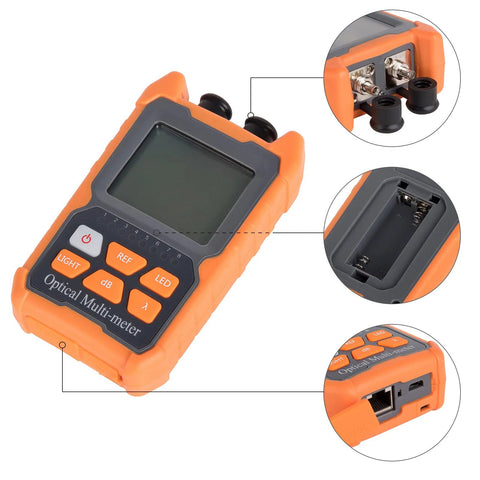 Amazon OFCN mini 4-in-1 optical power meter with visual fault locator, orange handheld fiber tester with LCD display