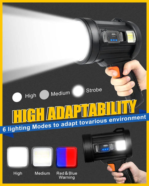 Beast Bright Handheld LED Spotlight 12000mAh Rechargeable, high adaptability, six lighting modes, waterproof design, long range