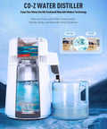 Zero Sweat 1.1 Gallon Water Distiller Smooth Countertop Pure Water Maker showing distillation process with clear water.