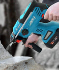 User operating Beast 20V SDS Plus Rotary Hammer Drill Kit With Brushless Cordless Demolition Hammer, drilling into concrete.