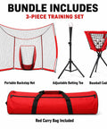 Portable Baseball Backstop Net With Batting Tee And Ball Caddy Collapsible Softball Batting Cage For Pitching Hitting And Backyard Practice Training Kit with carry bag included.