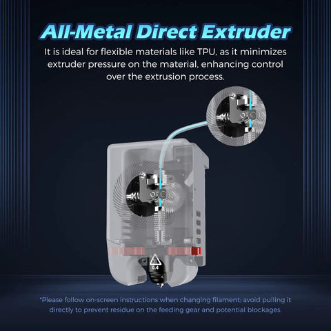 Adventurer 5M Pro All-Metal Direct Extruder Assembly with 0.4mm nozzle for TPU flex filaments and high-speed printing.