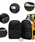 Interior view of American Sunflower Flag Printed Unisex Backpack with large capacity, showing compartments for phone, pens, and more.