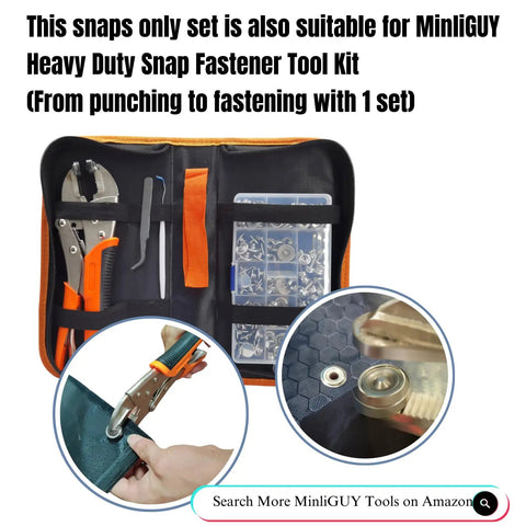 Stainless Steel Snaps Kit With 210 Pieces Marine Grade 15mm Snap Buttons Screws And Press Studs With Durable Carry Case
