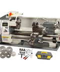 Precision Mini Metal Lathe Benchtop Machine Offers 7 Inch Swing By 12 Inch Centers For Inch Threading And Metal Turning powered by a 600W motor with tools.