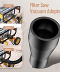 Super Handy Miter Saw Vacuum Adapter For Dust Collection Connects 1-7/8 Inch Vacuum Hose To 2-1/2 Inch Table Saw Outlet And 3/5 Inch Miter Saw Port Universal Fit For Most Saws And Vacuums Keeps Your Workshop Clean And Mess Free showing installation steps.