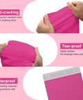 Image of Cute Pink Poly Mailers 14.5 By 19 Inches 500 Pack Self Seal Waterproof Tear Resistant Shipping Envelopes For Clothing And Soft Goods Great For Online Stores And Easy Returns demonstrating anti-cracking, tear-proof, and waterproof features.