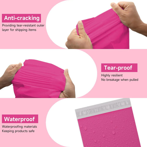 Image of Cute Pink Poly Mailers 14.5 By 19 Inches 500 Pack Self Seal Waterproof Tear Resistant Shipping Envelopes For Clothing And Soft Goods Great For Online Stores And Easy Returns demonstrating anti-cracking, tear-proof, and waterproof features.