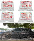 4 Pack Clear Plastic Car Covers With Elastic Hem Universal All Weather Shield For Cars Up To 12.4 Feet By 21.6 Feet in use.
