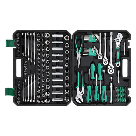 213 Piece Mechanic Tool Set With Socket Wrenches CrV Steel SAE And Metric Home And Auto Repair Kit In Plastic Storage Case