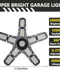 Beast Bright 300W LED Garage Light with 30,000 Lumens, 10 plus 1 adjustable panels, 6500K, E26 and E27 base; super bright design.