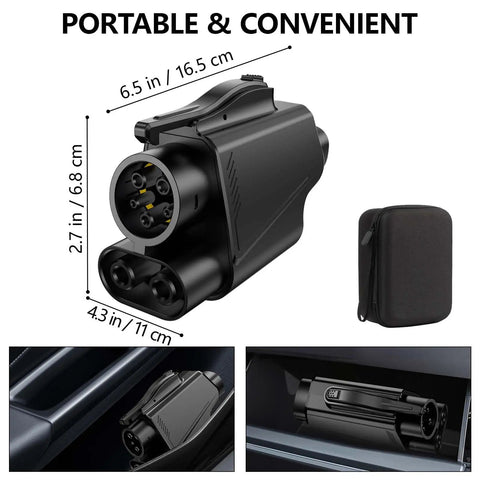 Nacs To Ccs Adapter For Electric Vehicles Providing Zero Stress Plug And Go Supercharger Access With Badass Build Quality and Reliable 500 Amp Dc Fast Charging, shown in detailed size dimensions.