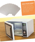 12 Pieces Microwave Mica Sheets For Easy Cut To Fit High Temperature Insulation displayed with microwave oven