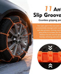 Heavy Duty Car Snow Tire Chains 12 Piece Set Spiral Anti Skid Traction Straps with 11 anti-slip grooves for secure grip on icy roads.