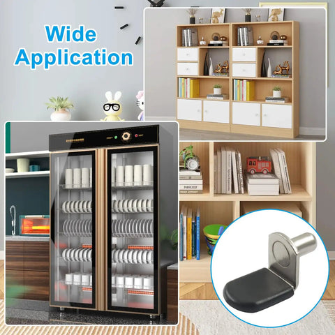 Quarter Inch L Shaped Metal Shelf Pins With Rubber Sleeves, 30 Pieces Silver Cabinet Shelf Supports, shown in bookshelf