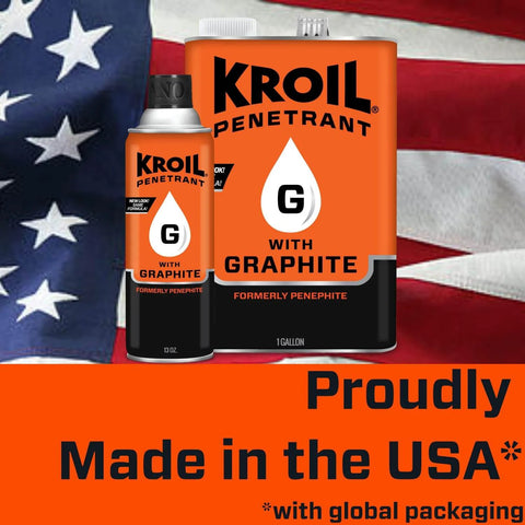 Penetrant Penephite With Graphite High Temperature Lubricant Spray For Seized Parts And Machinery Rust Penetrant Oil 13 Oz, USA flag background