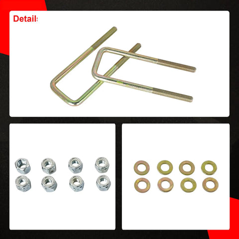 4 Pieces Square U Bolts 2.5 Inch Wide Leaf Springs 8.75 Inch Long For Chevrolet Silverado 1500 And GMC Sierra 1500 1988 To 2019 Heavy Duty Replacement Kit, with nuts and washers