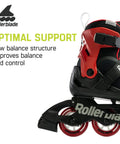Microblade Free 3WD Kids Adjustable Inline Skates With Lace Free Closure And 4 Size Range in black and red side view