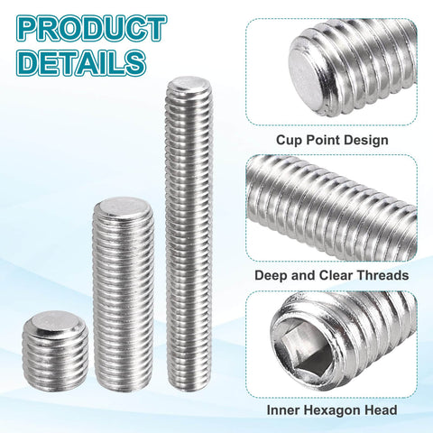 Image showing 120 Pcs M4-0.7 X 6mm Grub Screws 304 Stainless Cup Point Allen Head Screws With Internal Hex Socket Drive, detailed view.