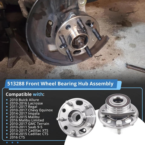 Front And Rear Wheel Hub Bearing Assembly Kit Fits GM Cars Like Malibu, Impala, Equinox, Terrain, Lacrosse, Regal, Cadillac XTS Replaces 513288