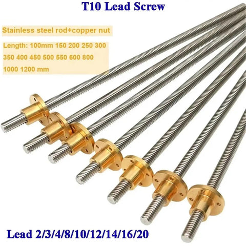 Heavy Duty T10 Trapezoidal Lead Screw Set With Real Brass Nut For 3D Printers CNC Routers And Stepper Motors Built Different Hella Smooth Linear Motion 800mm Long steel rod and brass nut close-up