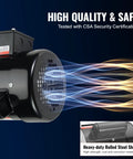 High quality electric motor with heavy-duty rolled steel shell, tested with CSA certification.