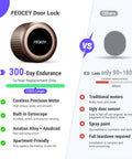 Smart Lock Retrofit For Your Deadbolt In Minutes With Built In Wi Fi Keyless Entry, App Remote Control, Auto Lock, Door Ajar Alerts, 300 Day Battery, Alexa Compatible, No Drill Installation, Antique Bronze Finish with FEOCEY branding.