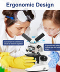 Children using Kid-Friendly High Magnification Microscope For Adults And Kids, 100X-2000X Metal Body With Dual LED Illumination