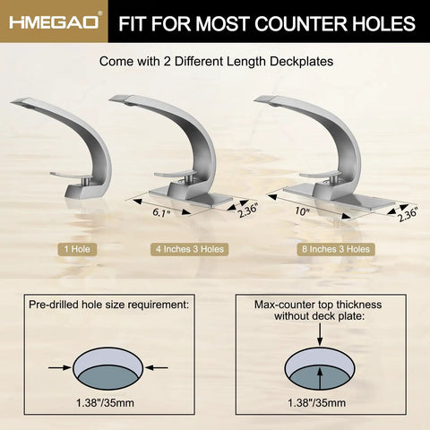 Brushed Nickel Bathroom Faucet With Single Handle Basin Mixer For 1 Hole Or 3 Hole Sinks Includes 6 Inch To 10 Inch Deck Plate