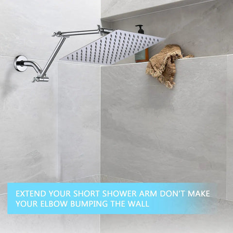 16 Inch Shower Arm Extension Solid Brass Adjustable Height With Universal G1/2 Connection for Rain Head Chrome Finish