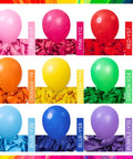 Awesome Assorted Rainbow 5 Inch Latex Balloons 100 Pack For Birthday Bash And Wedding Decor Thick Durable Vibe Hella Bright Party Supplies Crew Loves This Fly Setup, colorful assortment of balloons in various shades on display.