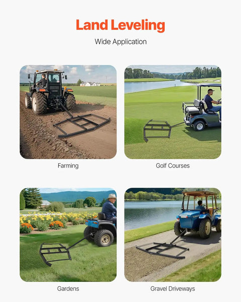 Tow Behind Drag Harrow 74 Inch Wide Driveway Grader Built Tough From Q235 Steel in use on farms, golf courses, gardens, gravel driveways