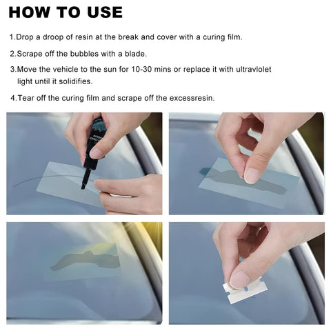 How to use Windshield Crack Repair Kit For Cars, Easy Fix Liquid Resin Filler, Transparent UV Curing Glass Repair with curing film