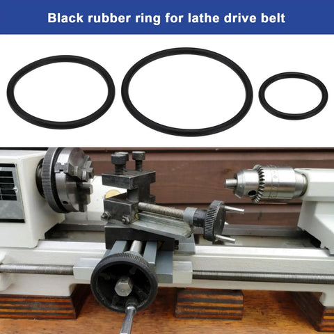 Drive Belt Set For EMCO Unimat 3 And Unimat 4 Lathes Nitrile Rubber Replacement Belts shown with lathe machine